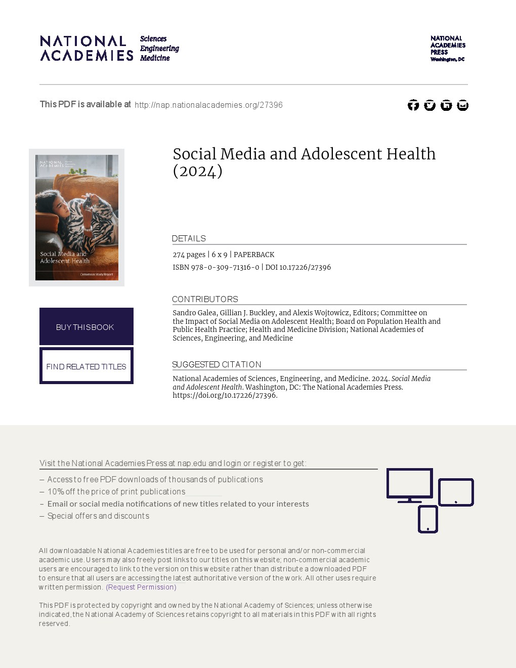 NAP：2024年社交媒体和青少年健康报告